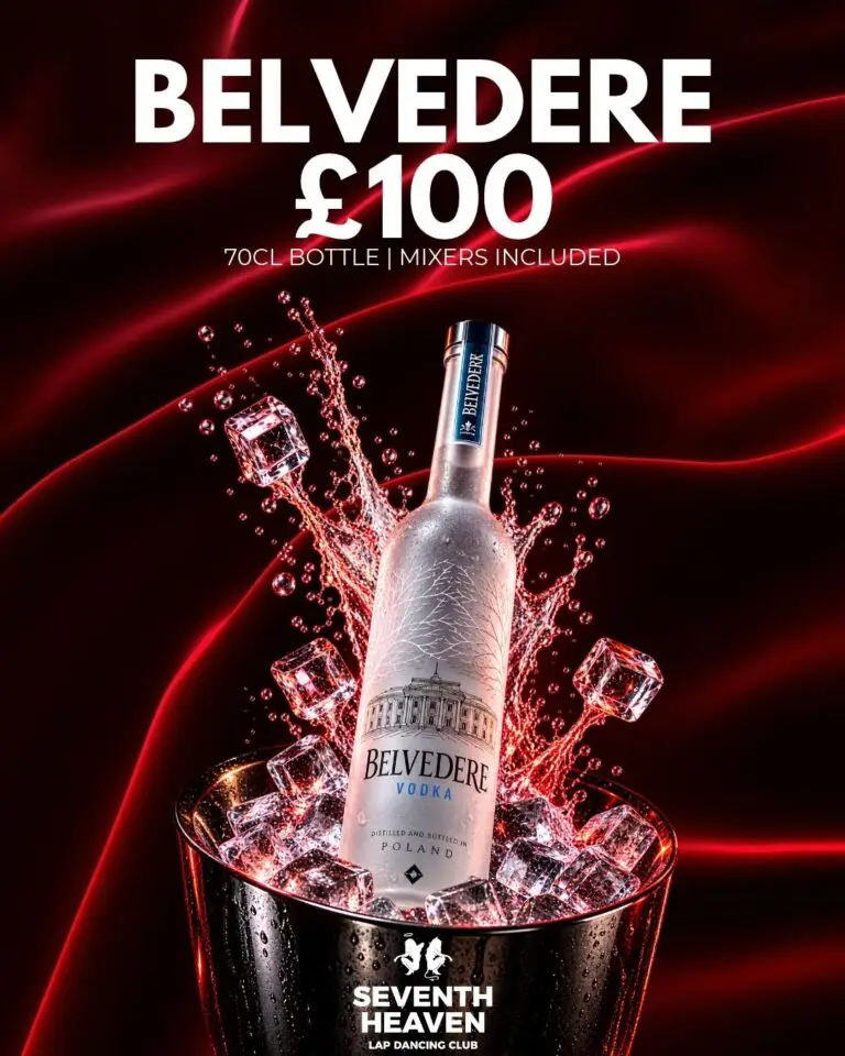 Belvedere vodka 70cl bottle with mixers for £100 at Seventh Heaven Glasgow